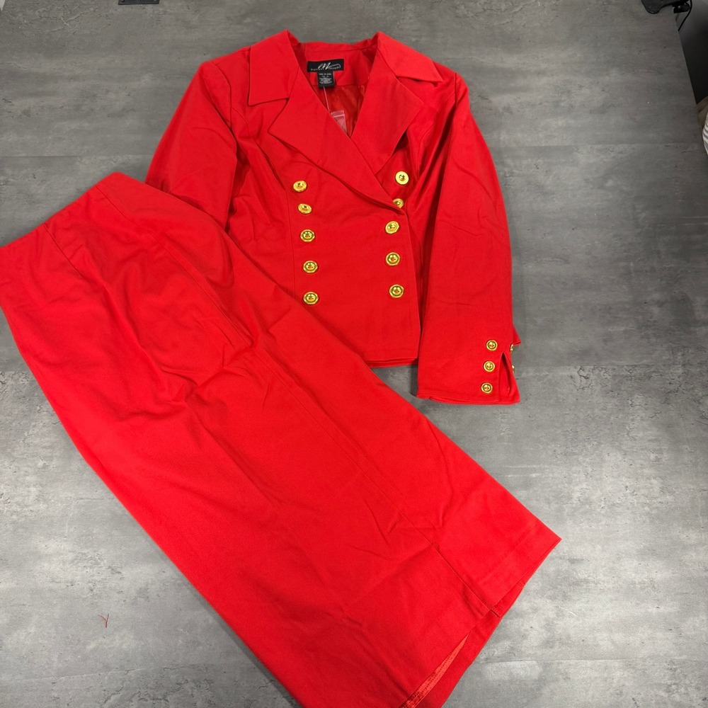 Midnight Velvet Skirt Perfect Suit 10 Red Double Breasted Gold Formal Church